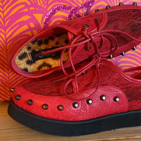 NEW! IRON FIST Lovelace Your Face RED Lace Studded Platform Creepers Size 36/5 - Picture 12 of 16